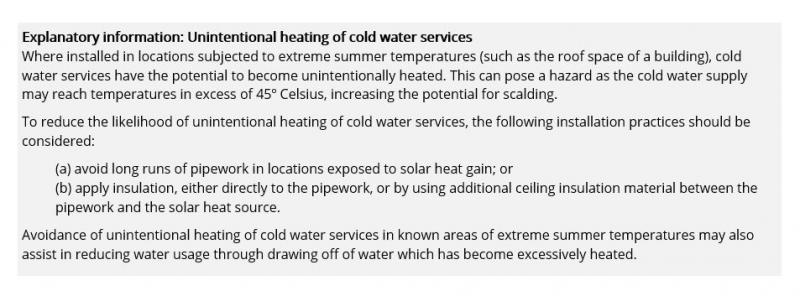 Explanatory information - Unintentional Heating of Cold Water Services